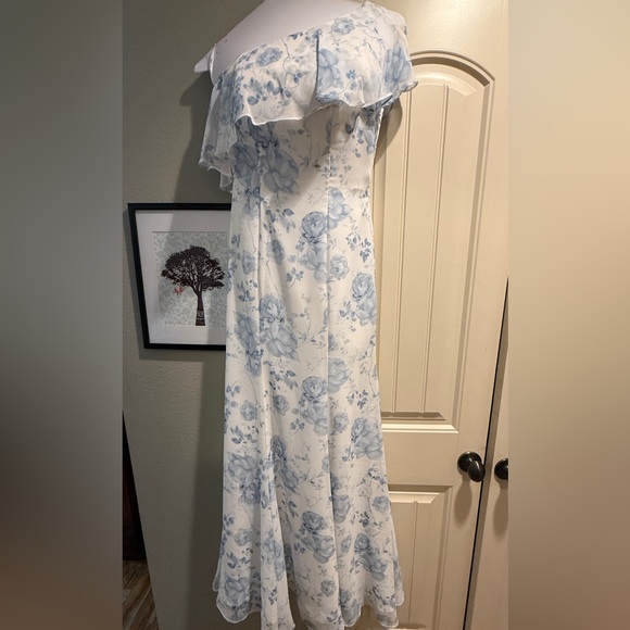 Blue and White One Shoulder Sundress for Weddings - Picture 1 of 3